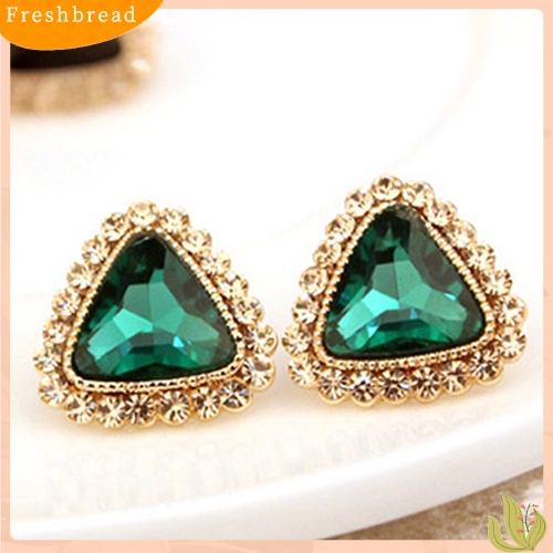 &lt; Freshbread &gt; Perhiasan Pesta Fashion Wanita Segitiga Kristal Nada Emas Ear Studs Earrings