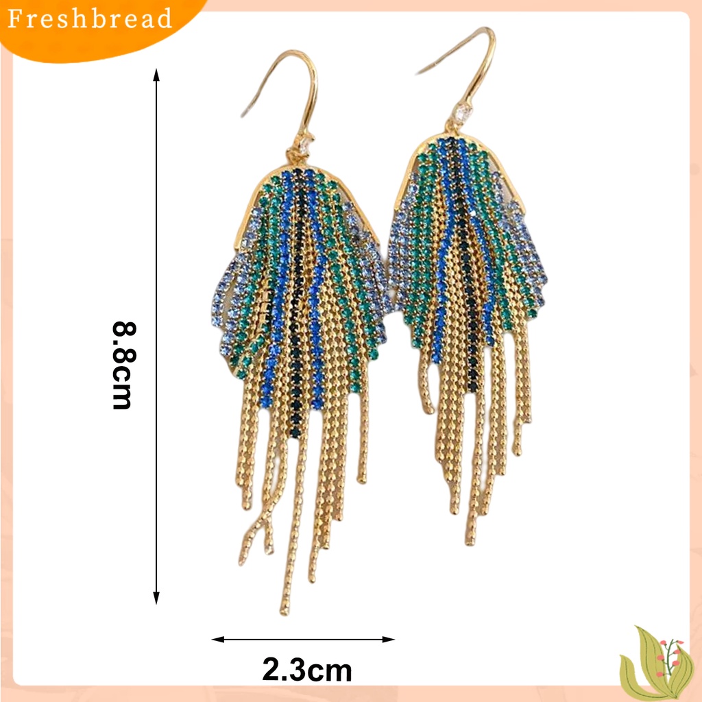 &lt; Freshbread &gt; 1pasang Anting Panjang Glitter Perhiasan Statement Geometris Gaya Bohemian Anting Rumbai Hias Berlian Imitasi Warna-Warni Untuk Perjamuan