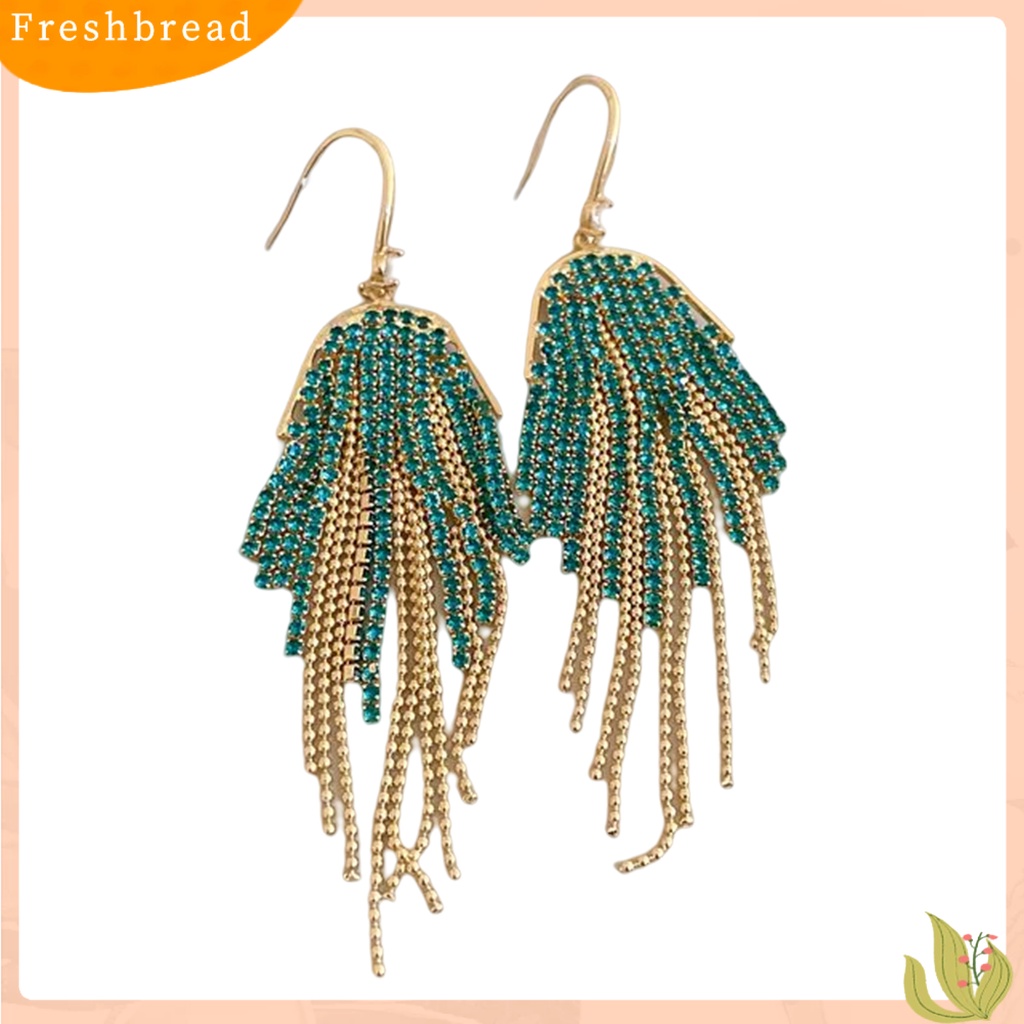 &lt; Freshbread &gt; 1pasang Anting Panjang Glitter Perhiasan Statement Geometris Gaya Bohemian Anting Rumbai Hias Berlian Imitasi Warna-Warni Untuk Perjamuan