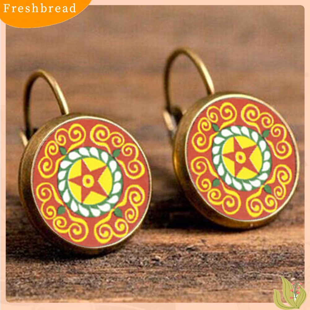 &lt; Freshbread &gt; Multicolor Mandala Bunga Lingkaran Faux Permata Ear Studs Wanita Leaverback Earrings