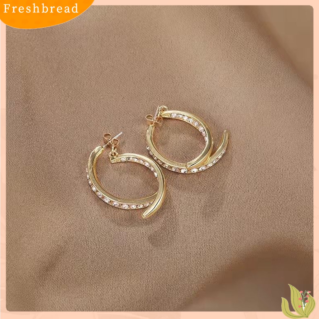 &lt; Freshbread &gt; Lady Earrings Bentuk Bulan Indah Busur Runcing Mengkilap Berlian Imitasi Pacaran Anting Hadiah