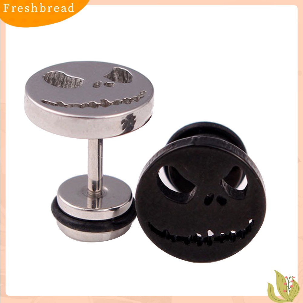 &lt; Freshbread &gt; 1Pc Pria Wanita Halloween Tengkorak Baja Titanium Ear Stud Earrings Piercing Perhiasan