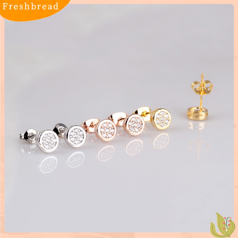 &lt; Freshbread &gt; Indah Bulat Zirkon Telinga Studs Wanita Gadis Pesta Anting Tindik Perhiasan Pesona