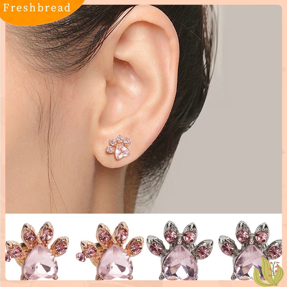 &lt; Freshbread &gt; Cute Cubic Zirconia Hias Kucing Paw Stud Anting Wanita Tindik Perhiasan Hadiah