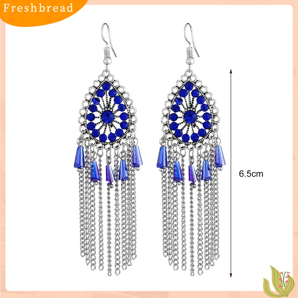 &lt; Freshbread &gt; 1pasang Anting Wanita Bentuk Tetesan Air Rumbai Berlian Imitasi Vintage Drop Earrings Untuk Pakaian Sehari-Hari