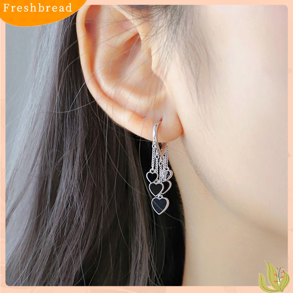 &lt; Freshbread &gt; 1pasang Wanita Menjuntai Anting Hitam Hati Jumbai Perhiasan Electroplating Bright Luster Drop Earrings Untuk Pakaian Sehari-Hari