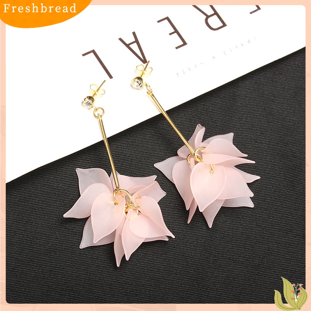 < Freshbread > Wanita Kelopak Bunga Liontin Panjang Rumbai Berlian Imitasi Stud Earrings Perhiasan Hadiah