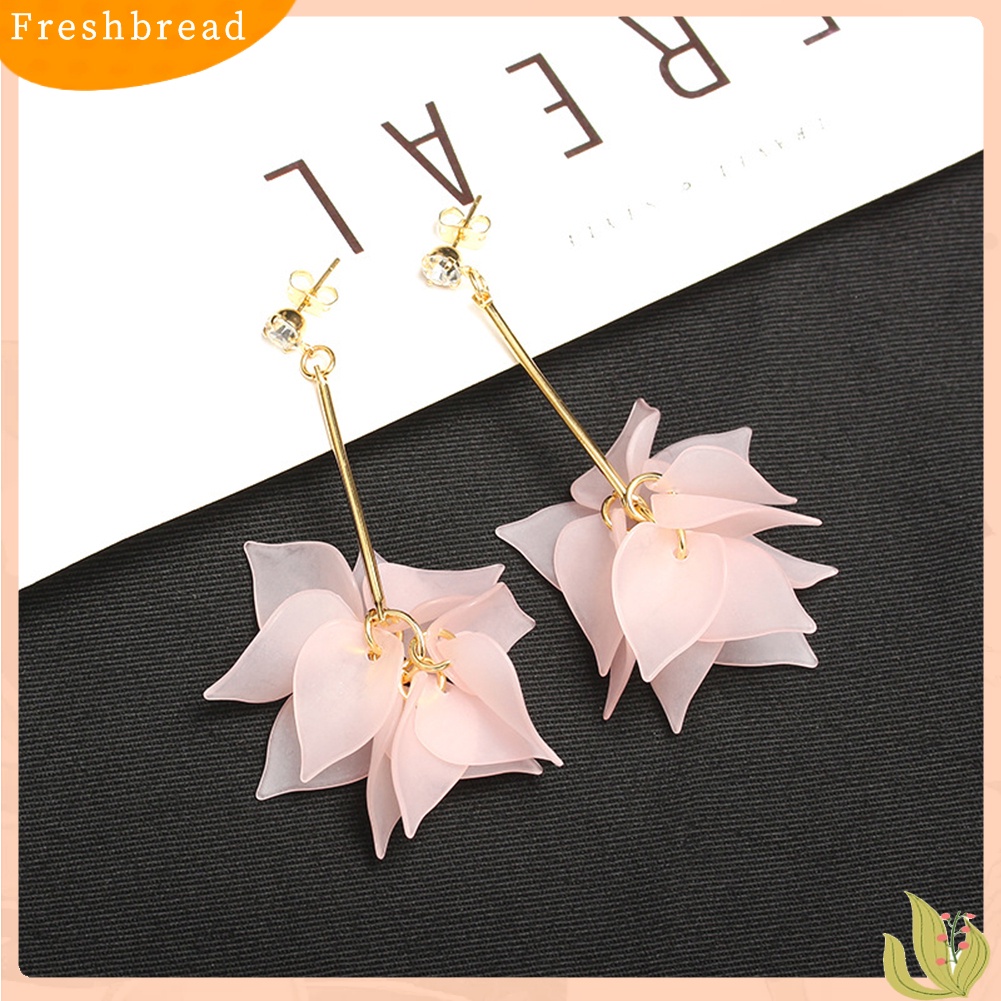 &lt; Freshbread &gt; Wanita Kelopak Bunga Liontin Panjang Rumbai Berlian Imitasi Stud Earrings Perhiasan Hadiah