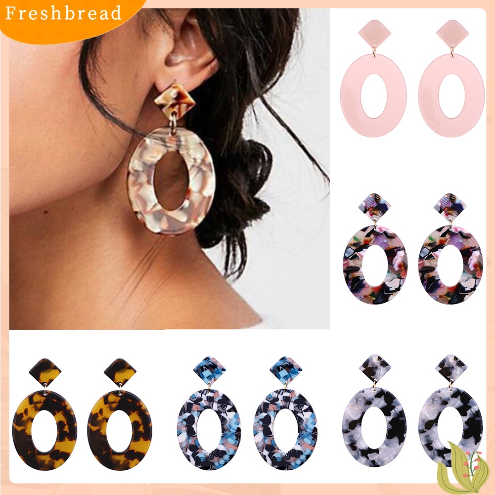 &lt; Freshbread &gt; Retro Wanita Berongga Oval Belah Ketupat Geometris Menjuntai Telinga Stud Anting Perhiasan Hadiah