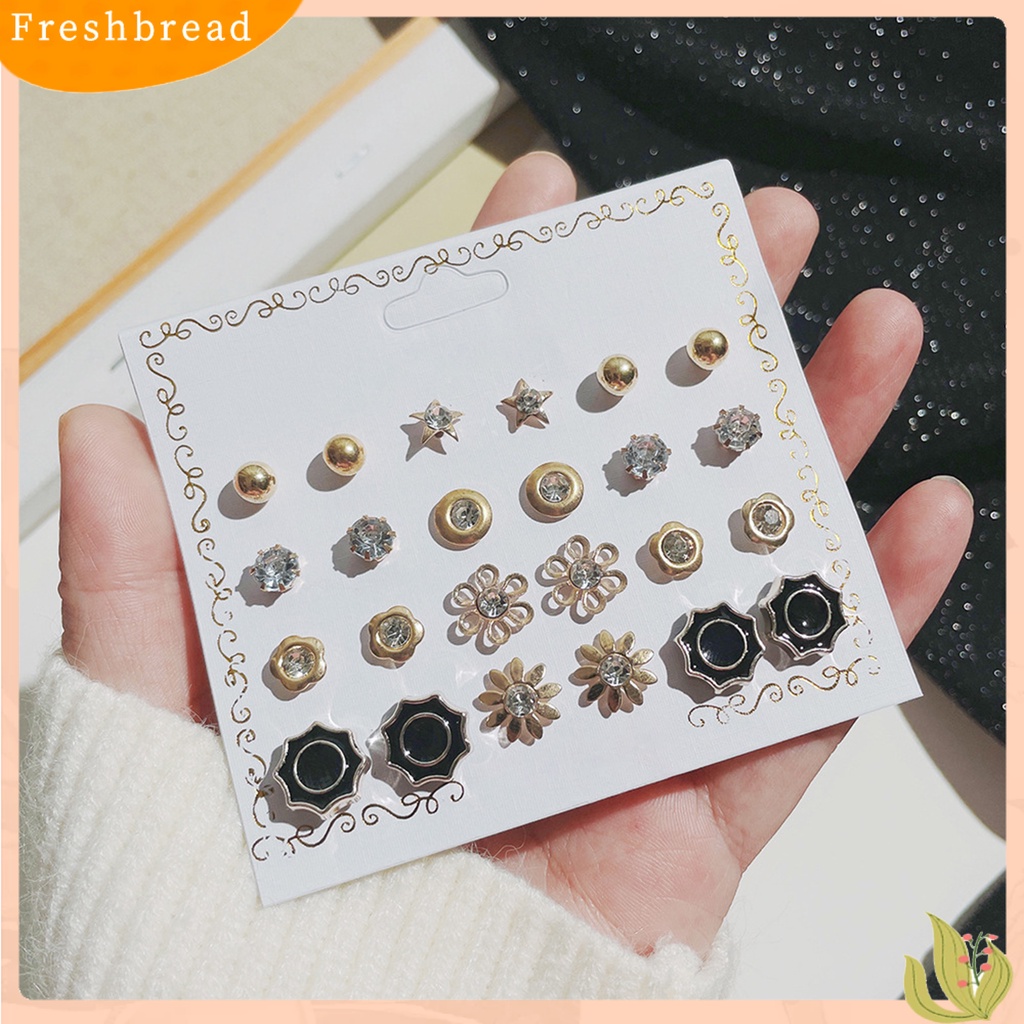 &lt; Freshbread &gt; 12pasang Wanita Stud Earrings Bentuk Bola Gaya Korea Perhiasan Geometri Mutiara Imitasi Menjuntai Anting Perhiasan Hadiah