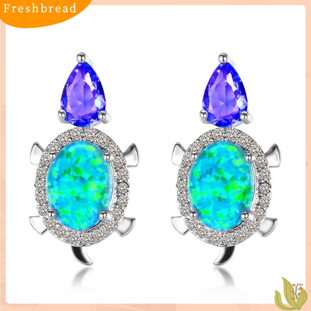 &lt; Freshbread &gt; Fashion Wanita Kura-Kura Imitasi Opal Berlian Imitasi Ear Stud Earrings Perhiasan Pesta