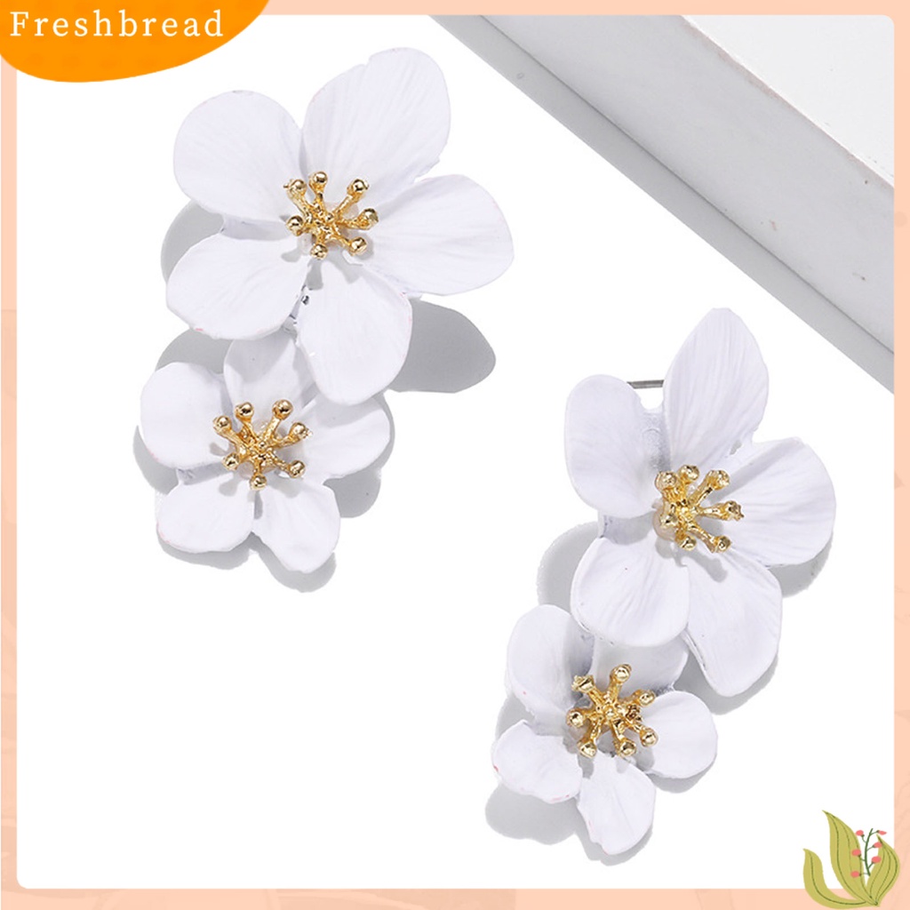 &lt; Freshbread &gt; 1pasang Ear Studs Trendy Tidak Alergi Indah Elegan Lapisan Ganda Desain Bunga Anting Wanita Untuk Pesta