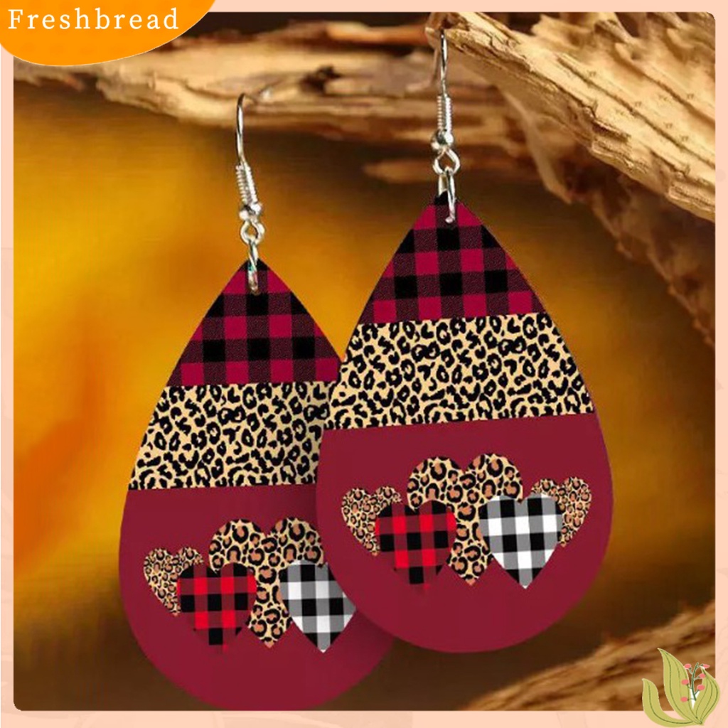 &lt; Freshbread &gt; 1pasang Anting Lady Bahan Kulit Imitasi All Match Bentuk Tetesan Air Anting Stainless Menjuntai Untuk Pacaran