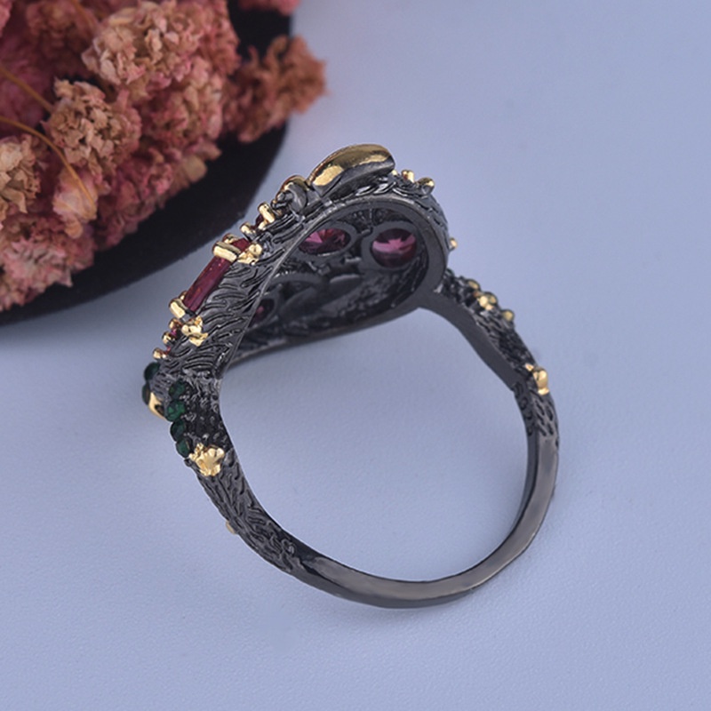 Goldkingdom Aksesoris Perhiasan Fashion Ready Stock Bee Ring Gaya Gothic Eropa Ruby Black Gun Ring