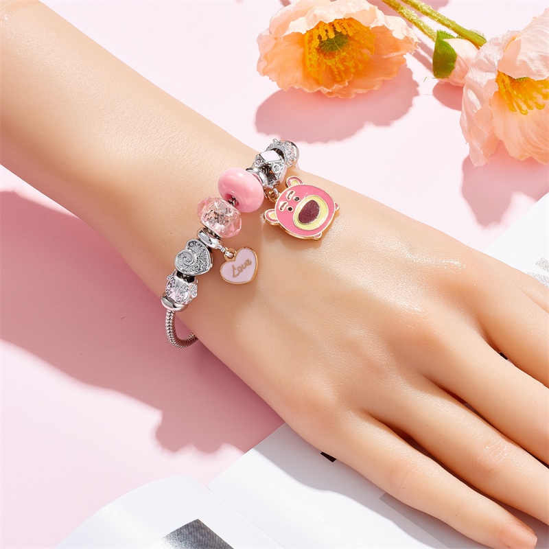 XiaoboACC Kartun Anime Mickey Minnie Stitch Liontin Stainless Steel DIY Terbuka Dapat Disesuaikan Gelang