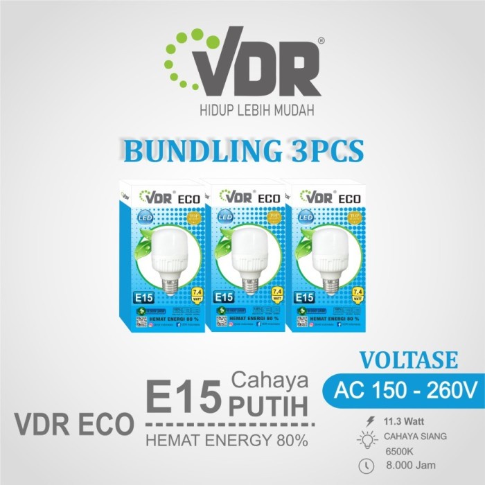 Paket isi 3 Pcs VDR Lampu LED 15 Watt Bohlam Kapsul