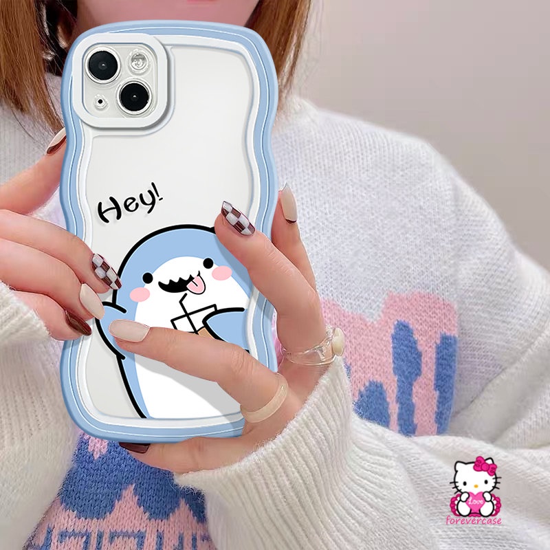 Soft Tpu Wavy Edge Case Redmi 10A A1 9 9T 10a1+9A 10C 9C Note 11 10 10s 11Pro 8 9 11s 9s 10Pro Max Mi 11T Pro POCO X3 NFC Pro M3 Kartun Cute Hiu Kecil Couple Cover