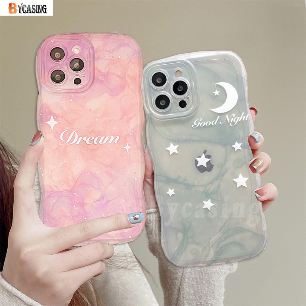 Fantasy Couple Case Kompatibel Untuk iPhone 7Plus 11 Pro Max XR X XS Max 6s 7 8 6 14 Plus 13 11 12 14 Pro Max SE Fantasy Langit Berbintang Bintang Bulan Wavy Edge Clear Soft TPU Couple Case BY