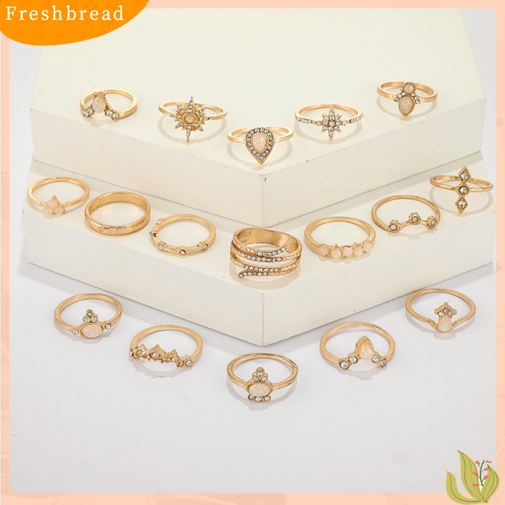 {In Stock} 17Pcs/Set Bohemian Wanita Berlian Imitasi Hias Bunga Jari Cincin Pesta Perhiasan Hadiah