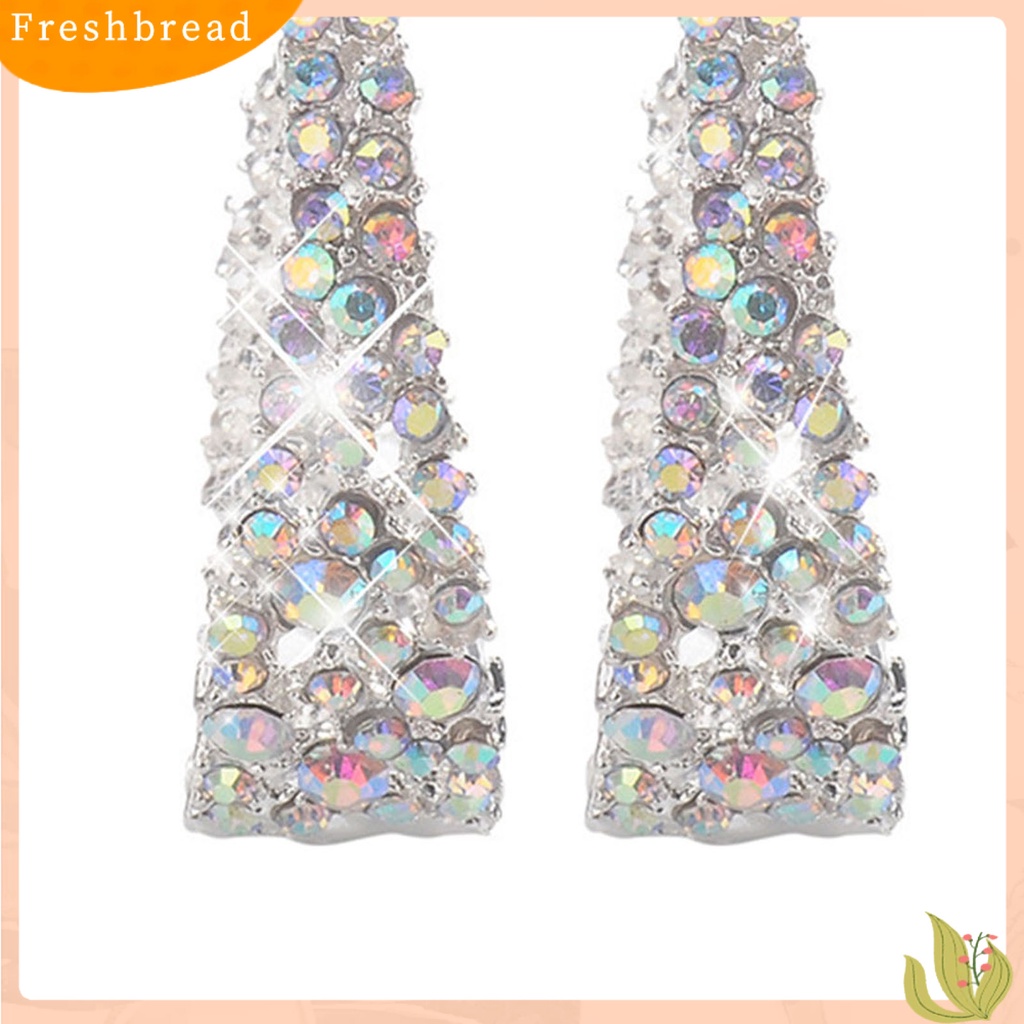 Anting Stud Bentuk U Aksen Berlian Imitasi Shiny Multicolored Untuk Wanita