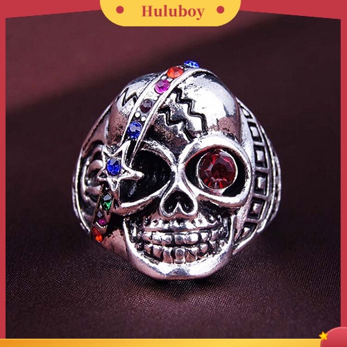 {Ready Stock} Unisex Fashion Gaya Punk Tengkorak Bintang Berlian Imitasi Bertatahkan Hadiah Kekasih Cincin Perhiasan