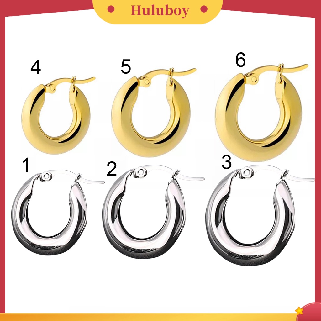 {Ready Stock} 1pasang Wanita Anting Hoop Bulat Menebal Berlebihan Semua Pertandingan Padat Punk Anting Perhiasan Aksesoris