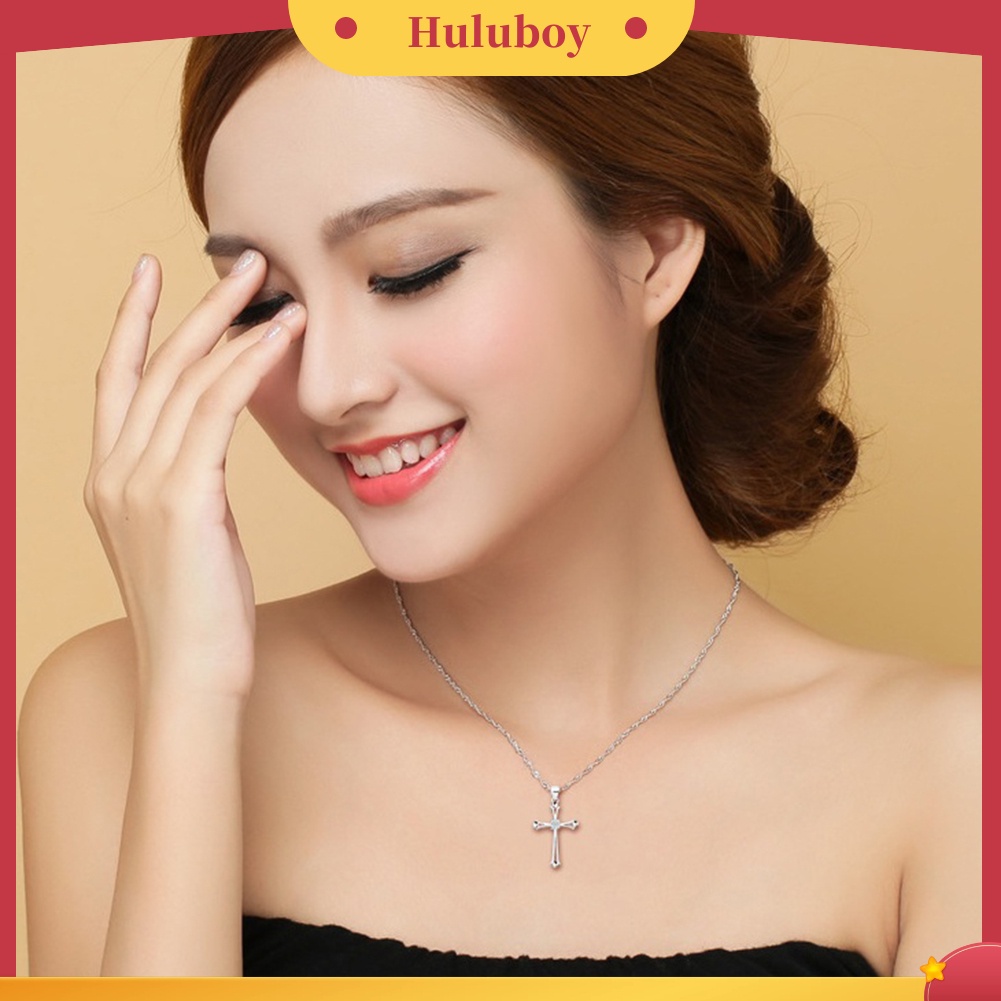 {Ready Stock} Perhiasan Fashion Wanita Cubic Zirconia Hias Liontin Kalung Bentuk Salib