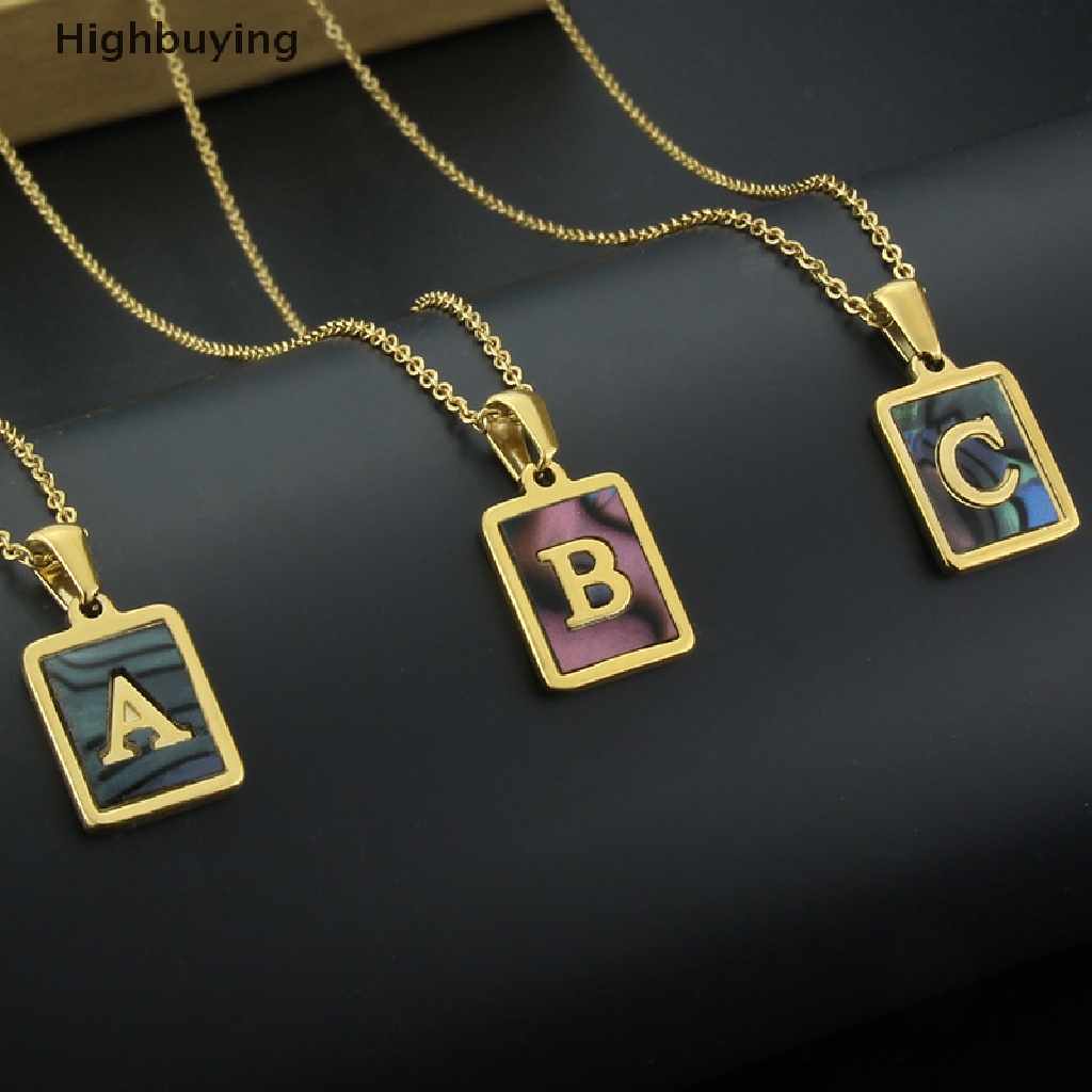 Hbid 26huruf Fashion Kalung Rantai Stainless steel Abalone Shell Alphabet Pendant Glory