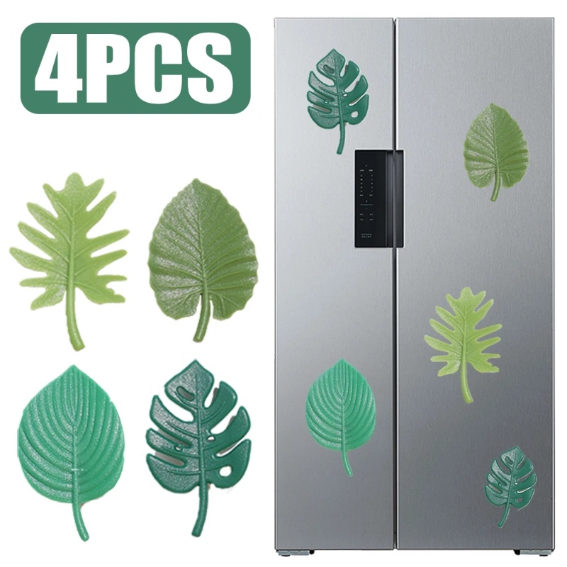 Green LeafFridge Aksesoris Dekorasi Dapur Mini Leaves Kitchen Gadget 4pcs Magnet Kulkas Tanaman Untuk Dekorasi Kulkas Dapur Home Decor Fridge Sticker