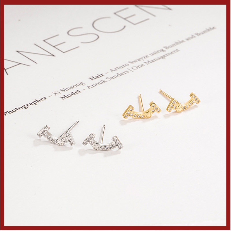 Anting S925 Silver Needle Smile Simple Dan Compact Berlian Imitasi Melengkung Untuk Wanita U1218