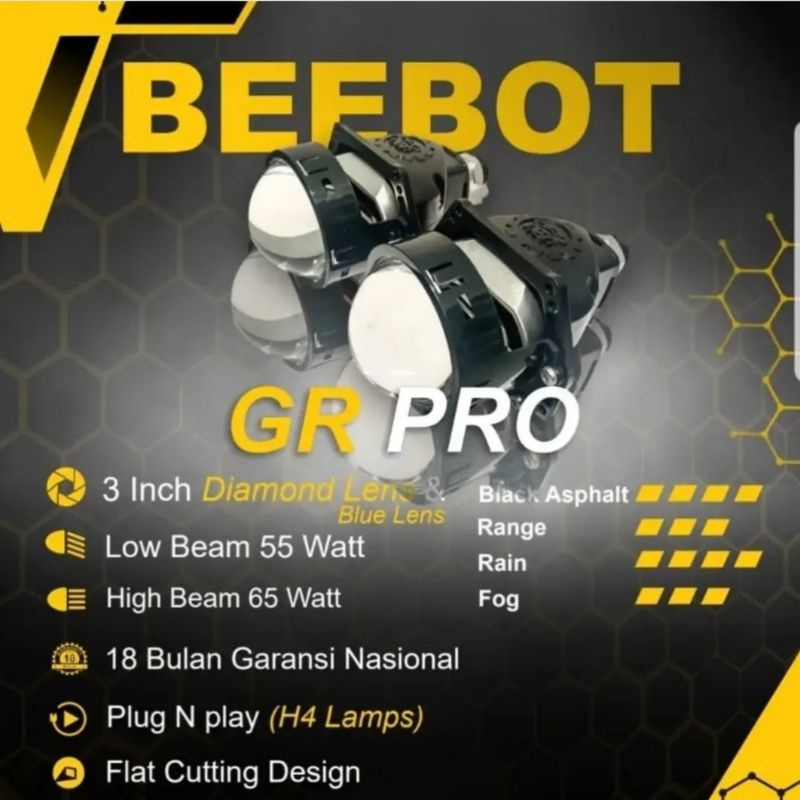 Beebot GR PRO / Projie Mobil /PROJECTOR BILED 3" LASERLED PNP H4 GARANSI 18bln