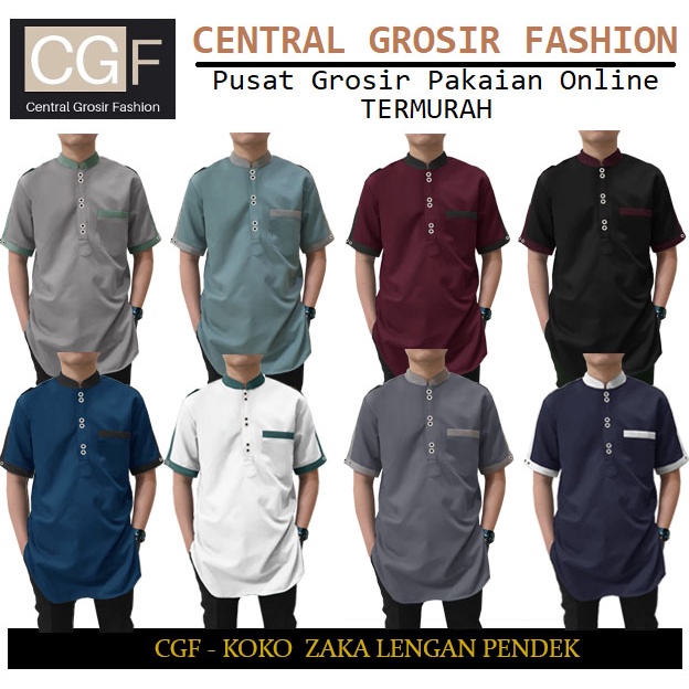 Koko Zaka Lengan Pendek - Central Grosir Fashion (CGF) - Ukuran S-3XL - Matt Katun Toyobo Import- Baju Koko Qurta Pria - Baju Koko atasan Pria