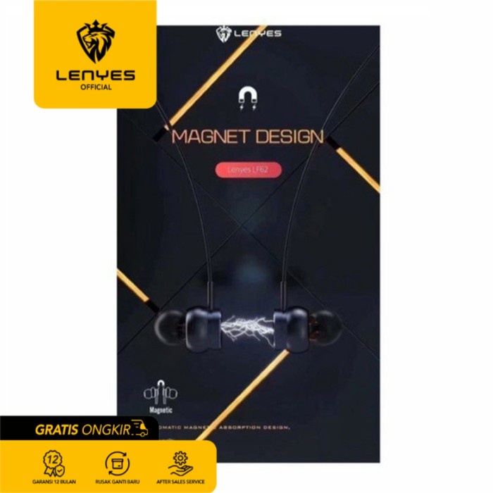 Lenyes LF62 Lightning Earphone Mega Bass Hifi Stereo Mic Original handsfree earphone ear in ear bud microphone kabel tanpa
