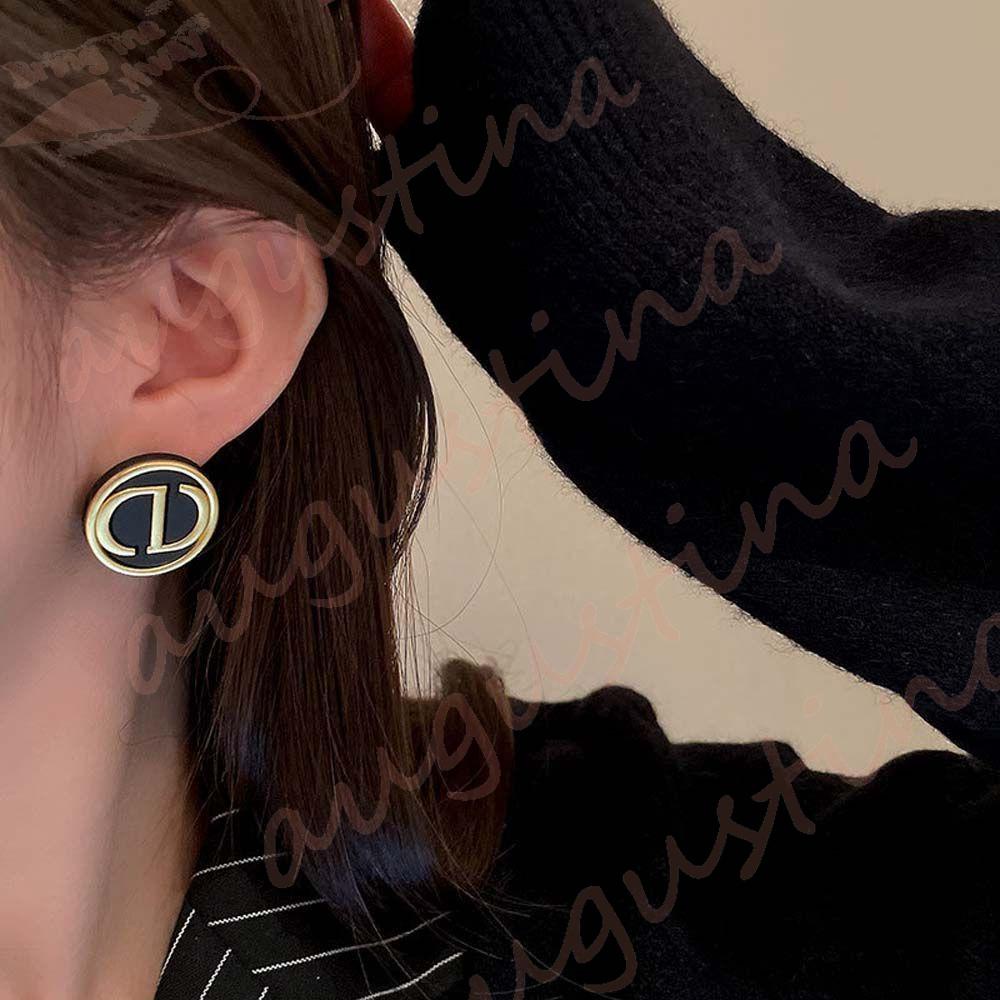 Agustina Huruf D Anting Temperamen Minimalis Lingkaran Jarum Perak Logam Alloy Gadis Gaya Korea Earrings