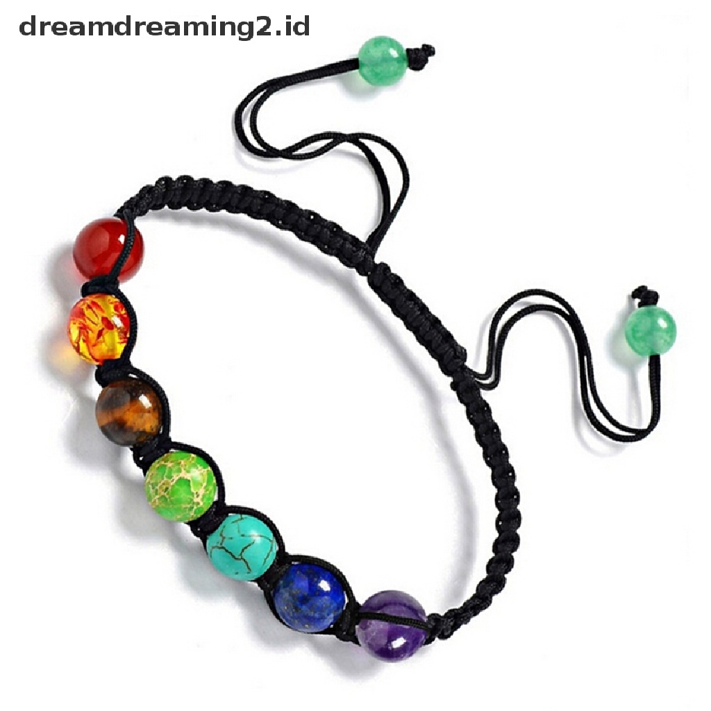 (hot) Gelang Manik-Manik Balance Penyembuhan 7 Chakra Braided Lava Yoga Reiki Prayer Stones//