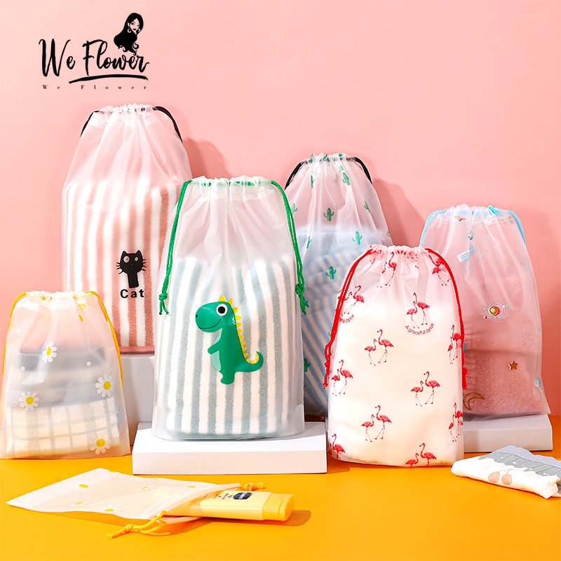 We Flower S/M/L Portabel Lucu Kartun PVC Tas Penyimpanan Serut Kantong Tahan Air Untuk Alat Tulis Perjalanan Rumah Aksesoris Perhiasan Organizer Bags