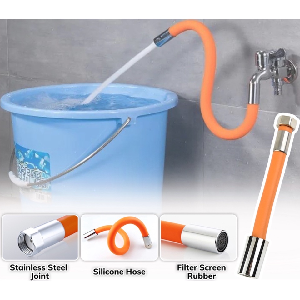 Sambungan Kran Air Flexible 20cm Orange/ Faucet Extender Universal 360 Derajat / Alat Penyambung Kepala Keran Wastafel Pipa Elastis