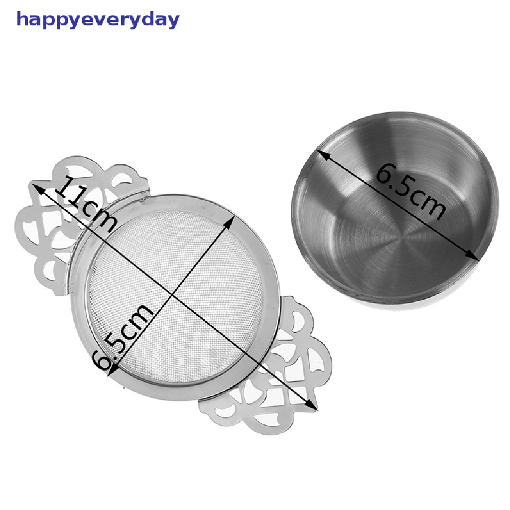 [happy] 1pc Saringan Teh Stainless Steel Dengan Drip Bowl Double Ear Mesh Infuser Filter [ID]
