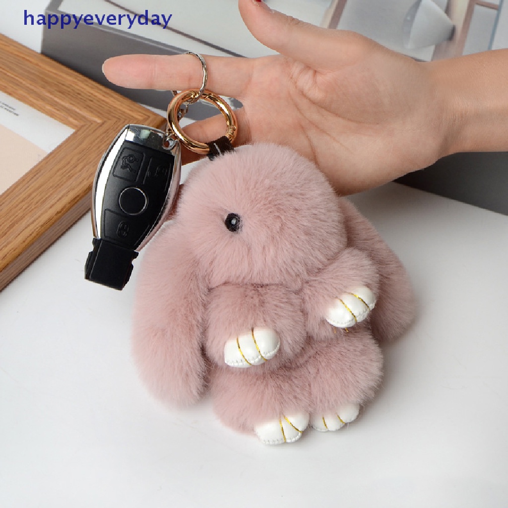 [happy] Rabbit Keychain Ring Fluffy Bulu Asli Pompon Bunny Trinket Key Chain Charm Gantungan Kunci Lucu Di Tas Liontin Kunci Mobil [ID]