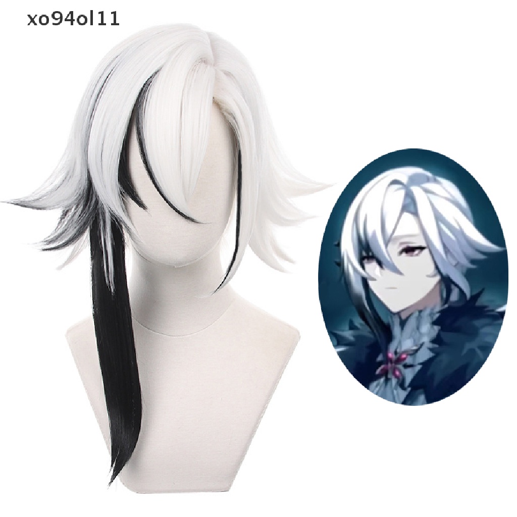 Wig Cosplay XO Genshin Impact Arlecchino Putih Hitam Wig Sintetis Tahan Panas OL