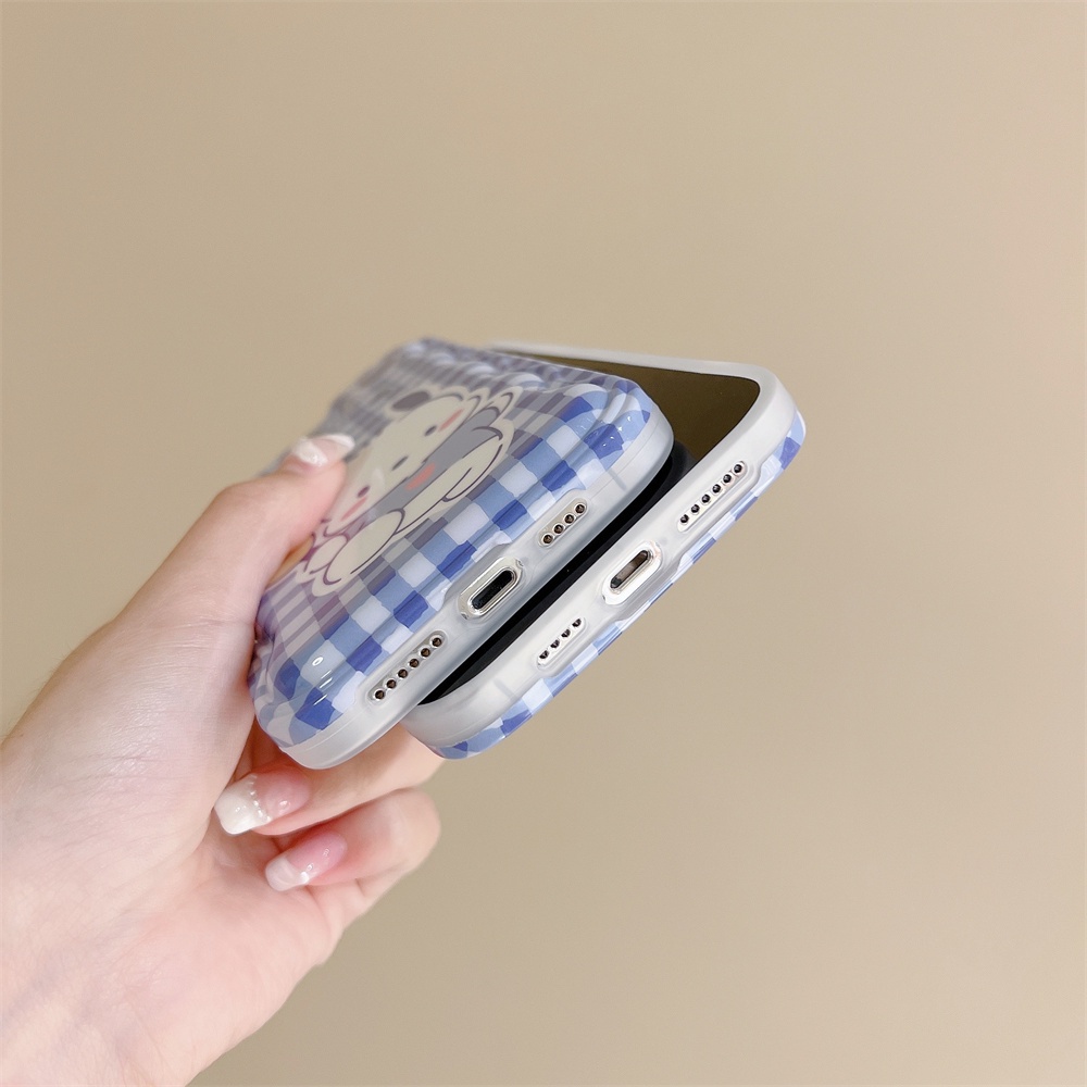 IPHONE Ins Biru Diperiksa Pacha Anjing Cek Gelombang Desain Hitam Dan Putih Casing Ponsel Untuk Iphone14 14Pro 11 12 13 Pro Max Case Soft Shell TPU Cover Pelindung