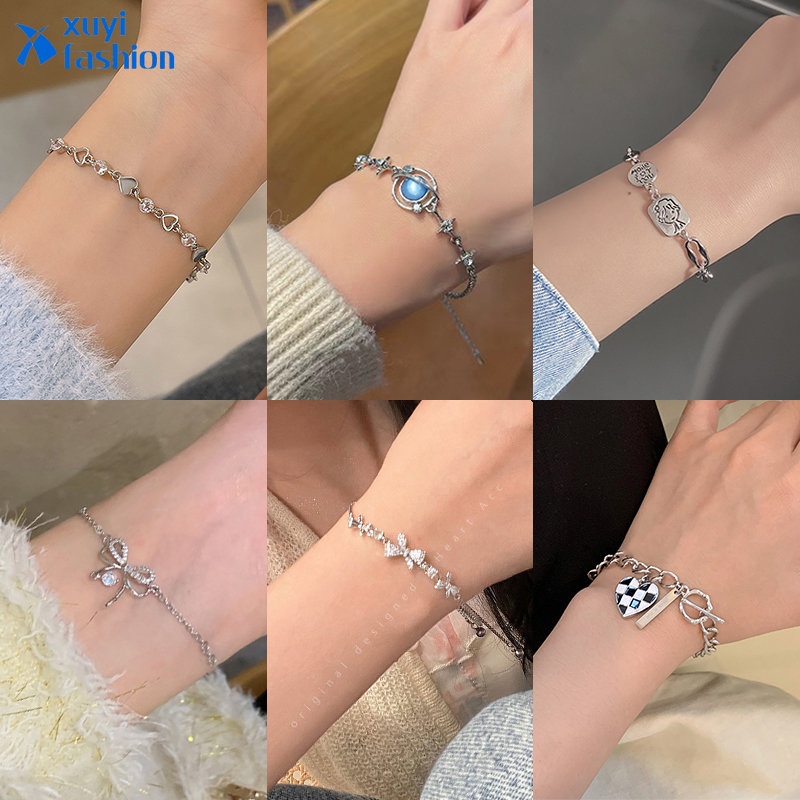 Gelang Tangan Korea Bow Butterfly Heart Bracelet Mutiara Kristal Zirkon Emas Perak Rantai Untuk Aksesoris Perhiasan Wanita