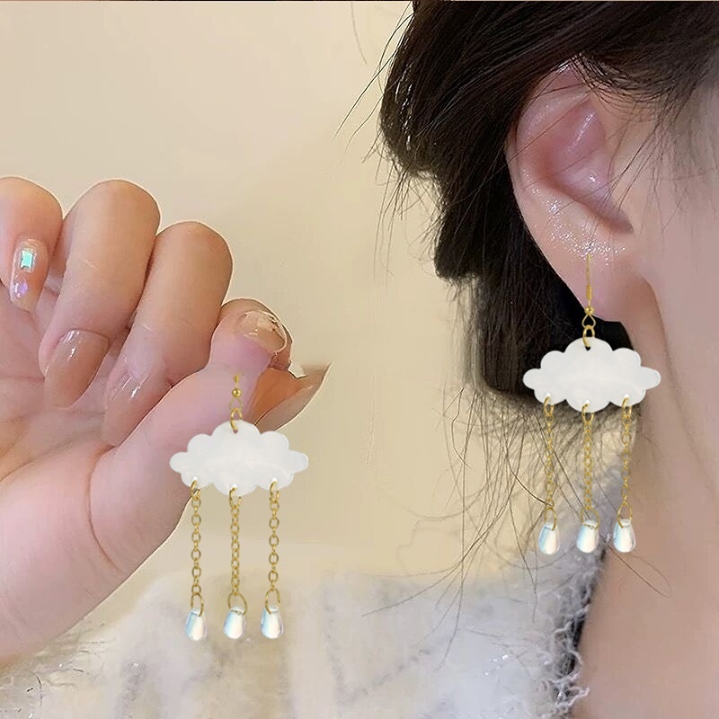 Fashion Anting Drop Bentuk Awan Sederhana/Anting Liontin Teardrop Simple Alloy Untuk Wanita Perhiasan Pernikahan