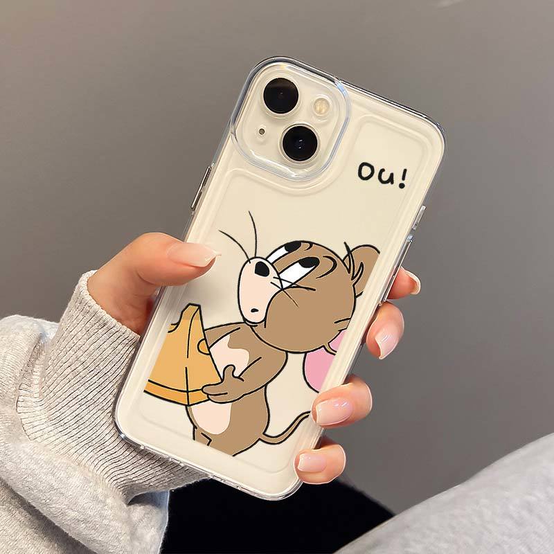 IPHONE Soft Shockproof Case Kompatibel Untuk Iphone11 14 13 12 Pro Max XS Max X XR 7 +8 6 6S Plus Casing Kucing Tikus Lucu TPU Transparan Penutup Tombol Unik Perlindungan Kamera