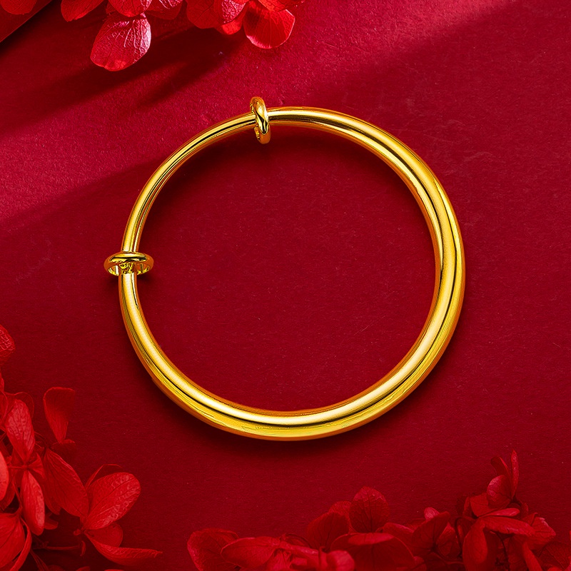 Goldkingdom Perhiasan Fashion 24k Bangkok Aksesoris Ready Stock Padat Halus Push-pull Bulat Tongkat Gelang Berlapis Emas Berat Klasik Gelang 6N