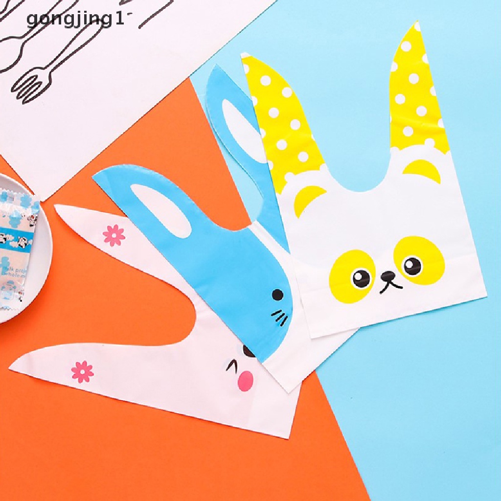 Ggg 50pcs/lot Easter Cute Rabbit Ear Bags Cookie Plastic Bags &amp; Candy Gift Bags Untuk Biskuit Snack Baking Paket Dan Perlengkapan Pesta Acara ID