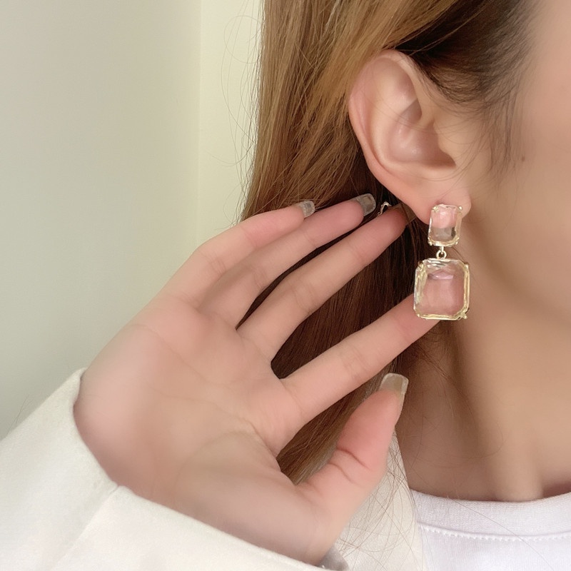 Anting Drop Kristal Es Transparan Gaya Vintage Untuk Perhiasan Fashion Wanita Untuk Pesta