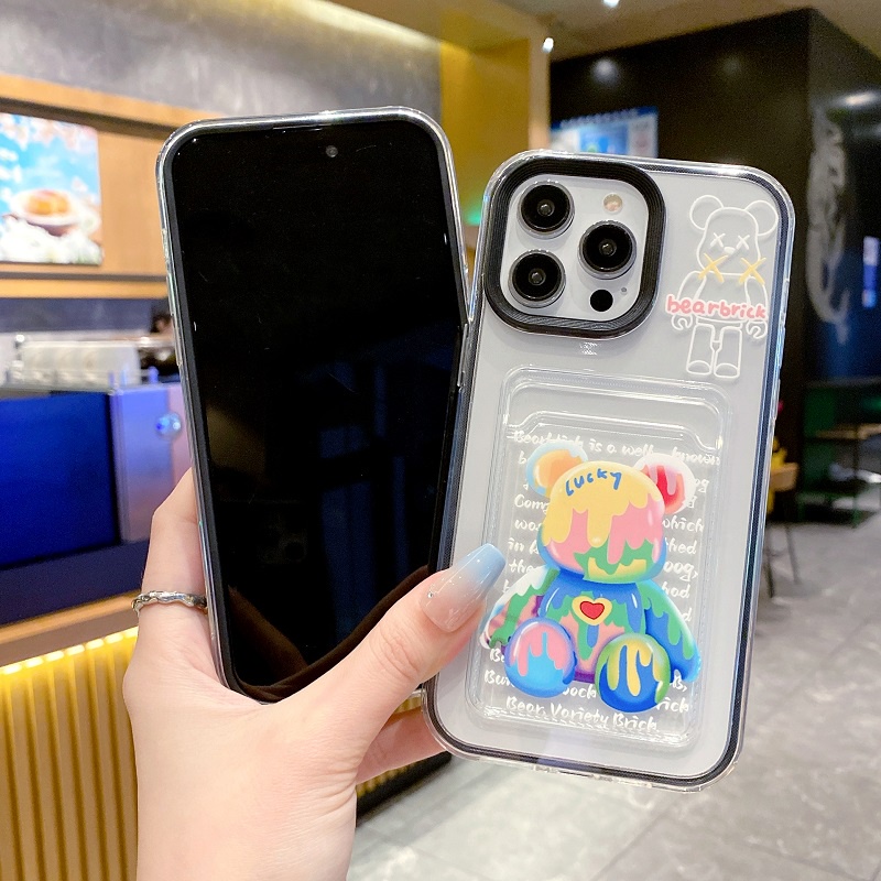 3in1 Desain Lengan Kartu Pelindung Untuk iPhone Case14 13 12 11 Pro Max X XR XS Max7 8 Plus Chaopai Violent Bear