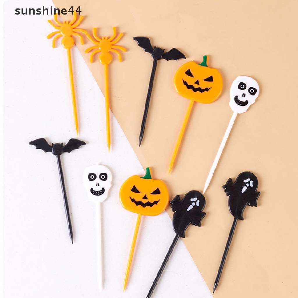 Sunshine 6/10Pcs Halloween Set Garpu Buah Ultraman Garpu Plastik Portable Kue Tusuk Gigi ID