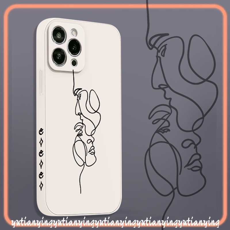 Sisi Pola Art Abstrak Geometri Face Case Oppo A57 A54 A16 A76 A94 A12 A95 A96 A74 A15 A5s A17 A9 A1K A78 A5 A52 A11 A55 A53 A31 A3s A7 Reno 5 8T 6 5F 8 7 Tepi Lurus Sarung